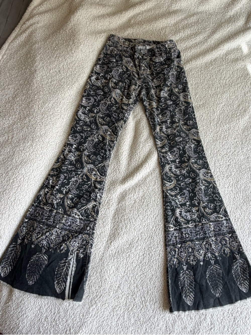 Free People Black Paisley Flare Pants with Border Print - Picture 4 of 6
